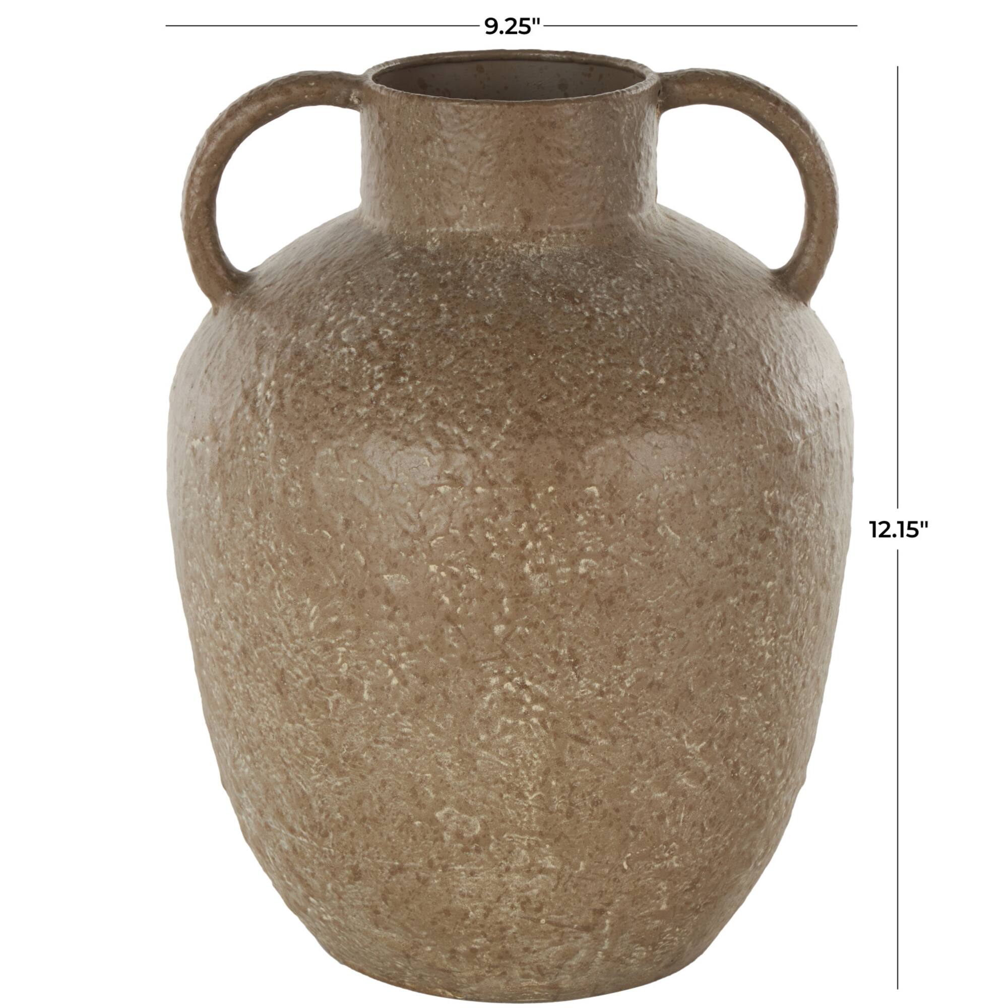 12" Brown Antique Inspired Metal Vase with Handles